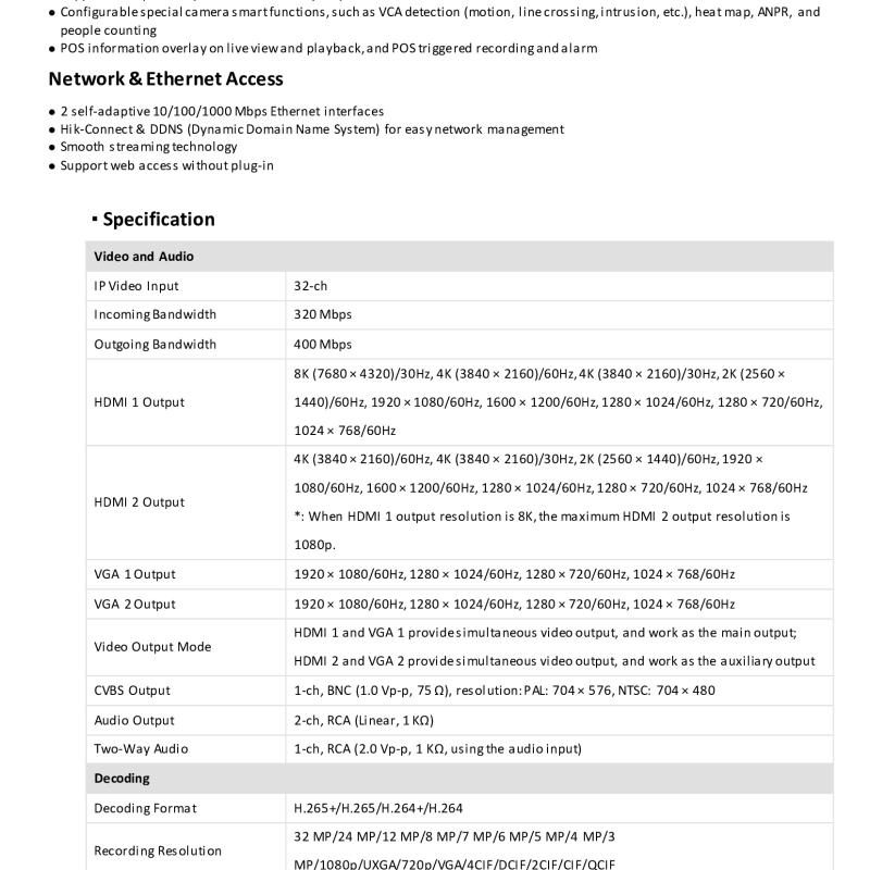 جهاز تسجيل شبكي NVR هيكفيجن 32 قناة 32MP مخرج 8K (8 هاردات)